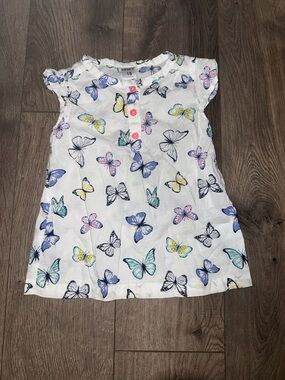 Carter's White Butterfly Print Top with Multicolor Butterflies and Pink Buttons